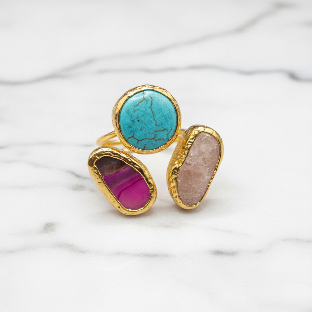 Three Natural Cat’s Eye Gemstone Ring