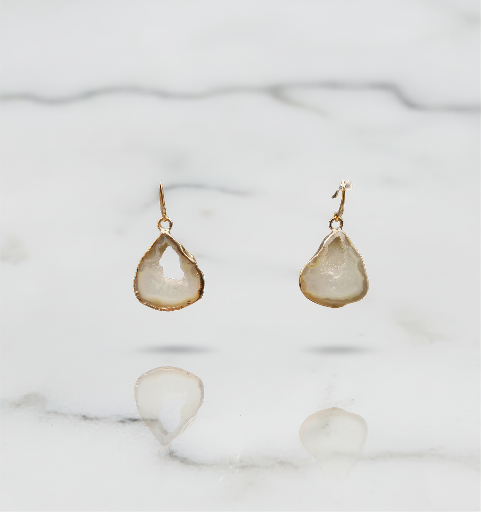 Natural White Druzy Agate Drop Earrings