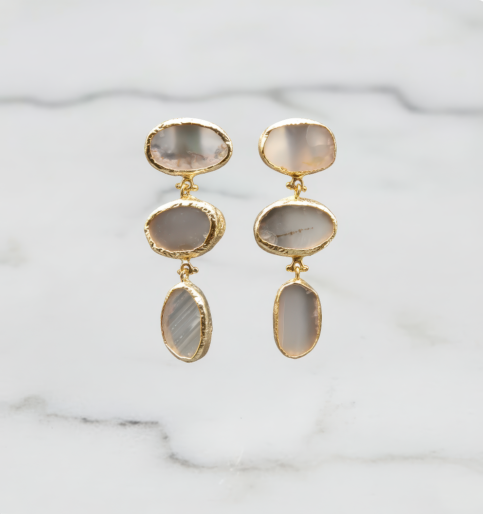 Grey Agate moonstone Dangle Earrings