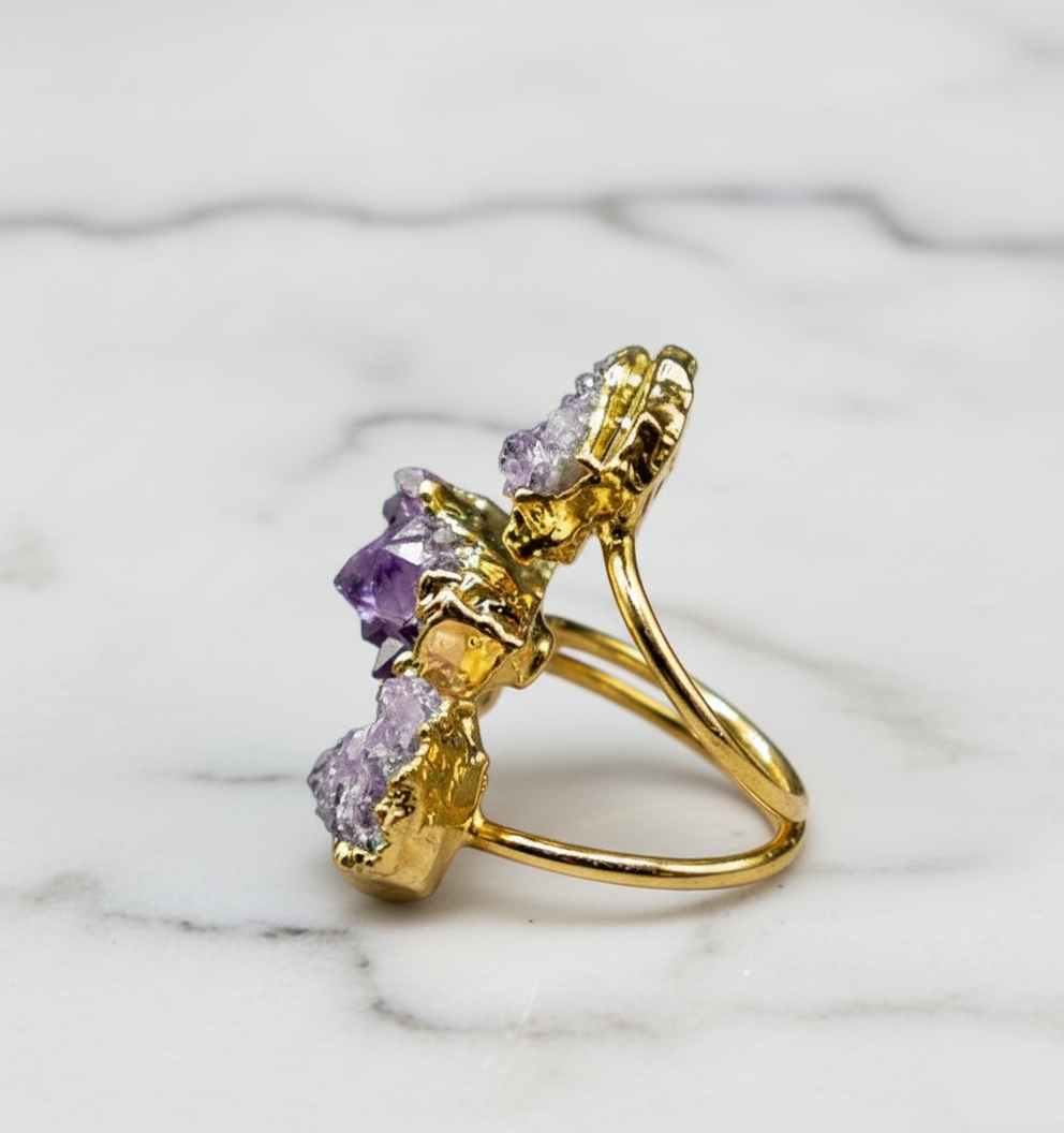 Three Raw Amethyst Ring