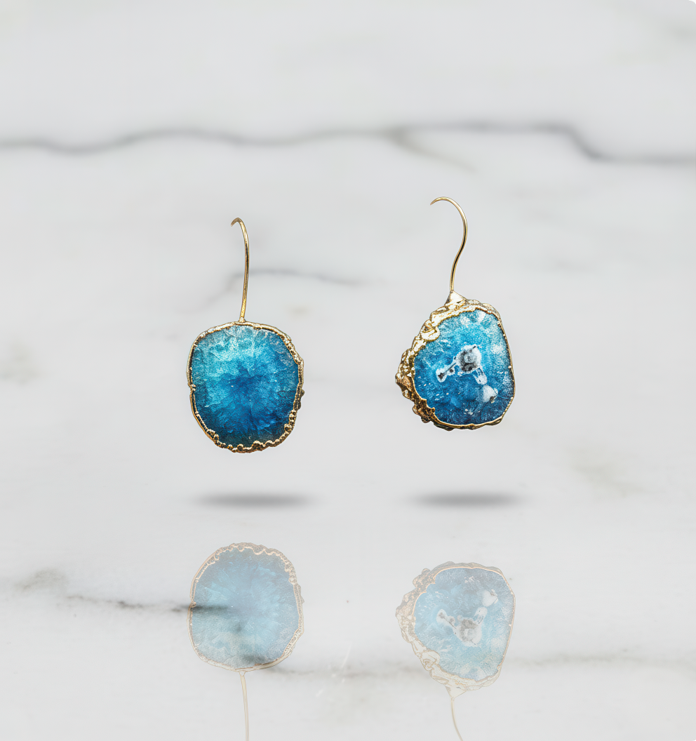 Sea Blue Agate Slice Earrings