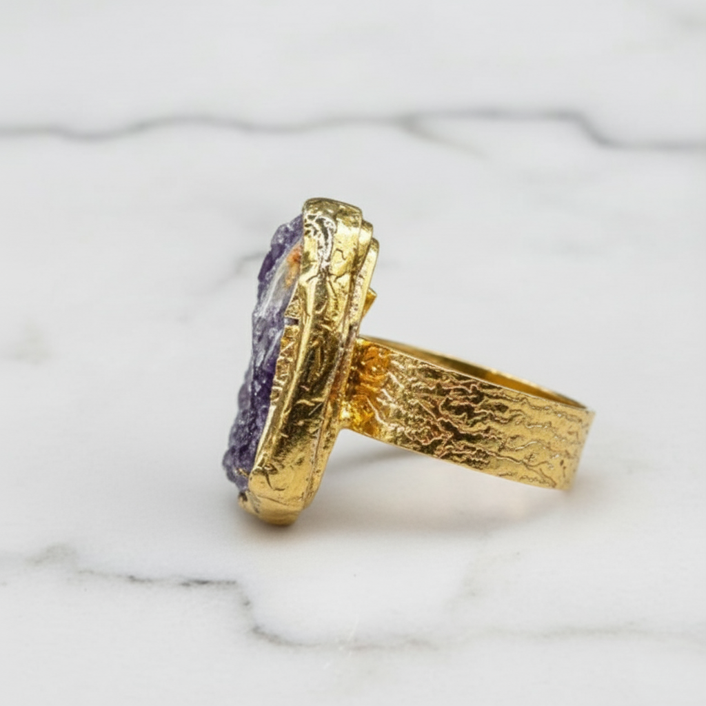 Natural Amethyst Gemstone Gold Ring