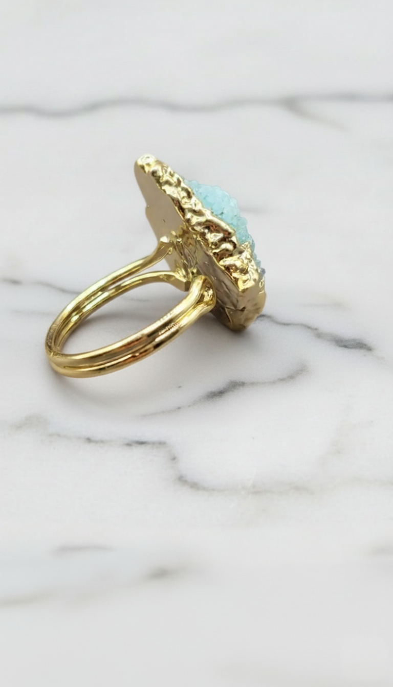 Blue Sugar Druzy Quartz Ring