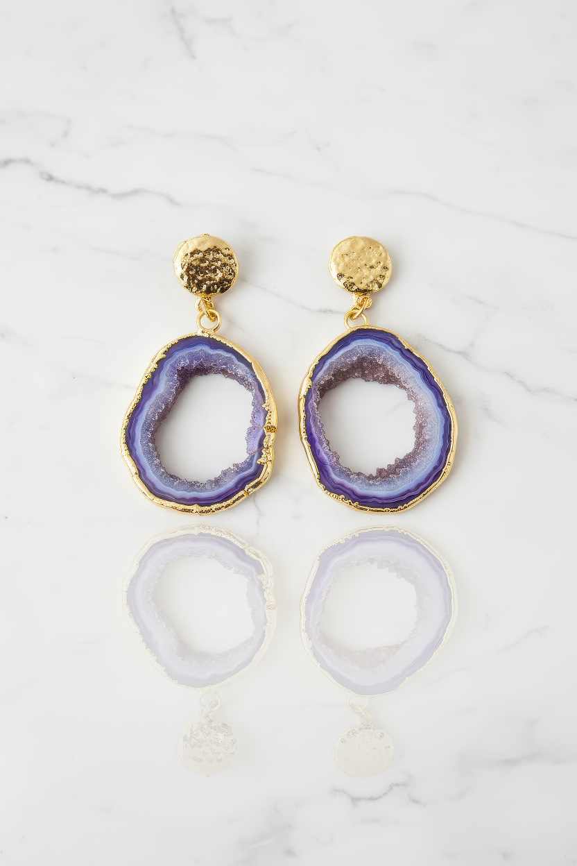 Purple Agate Slice Earrings