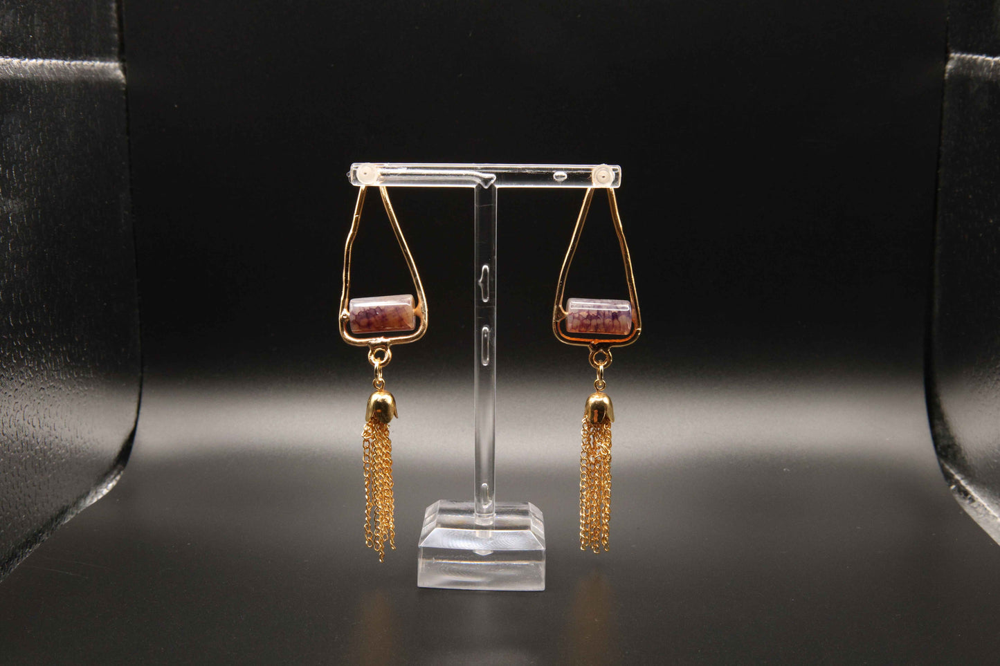 Amethyst Quartz and Gold Chain Tassel Earrings
