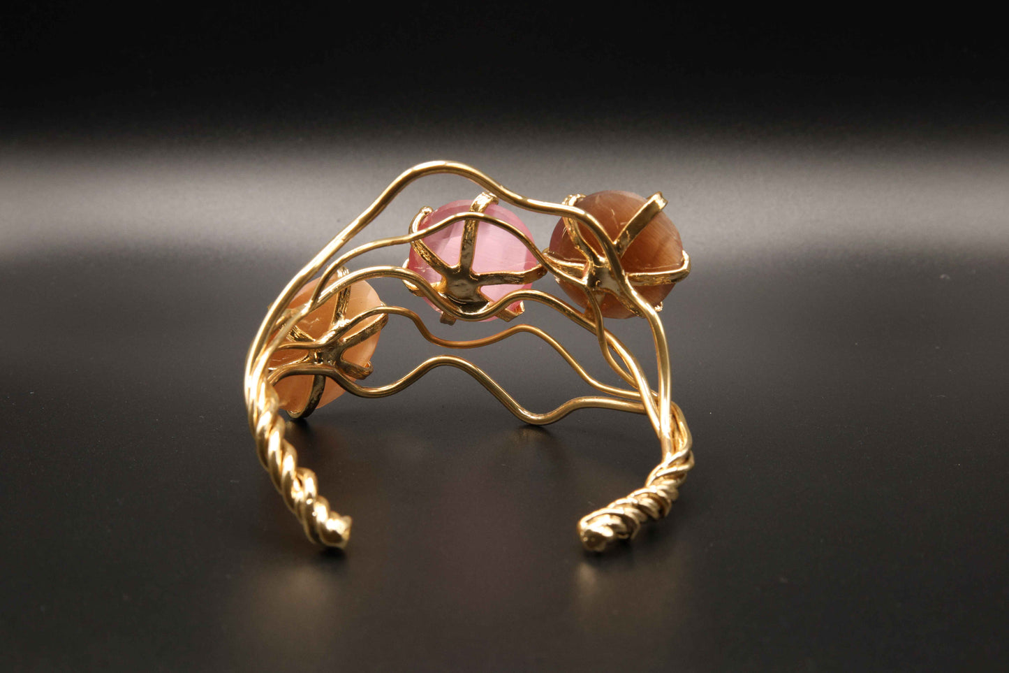 Golden Wave Triple Cat's Eye Bracelet