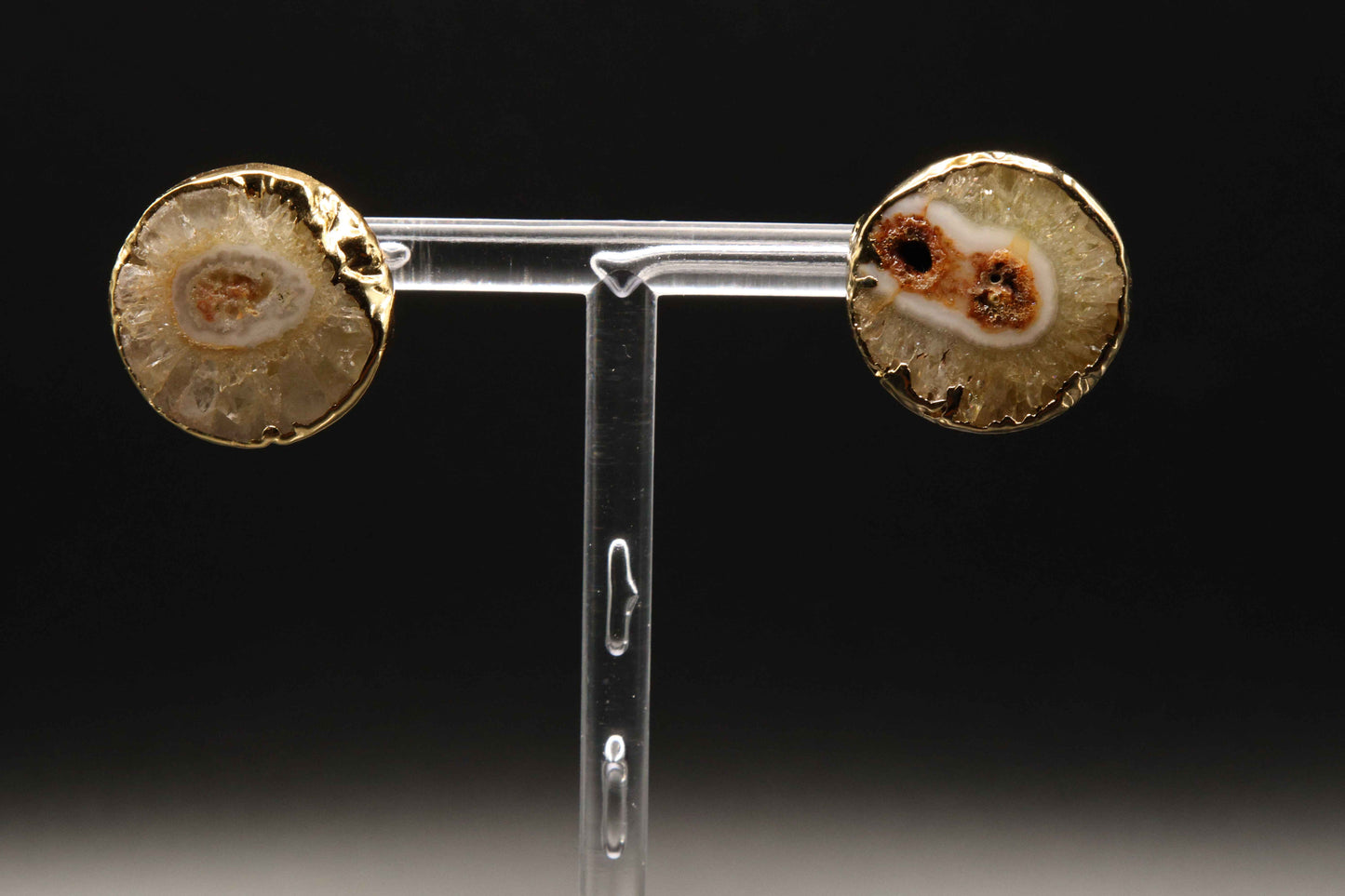 Beige and Brown Agate Stud Earrings