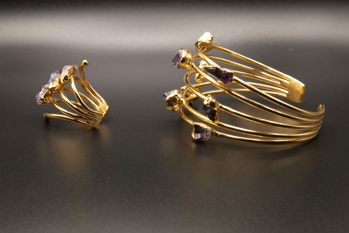 Handmade Raw Amethyst Bracelet and Amethyst Ring