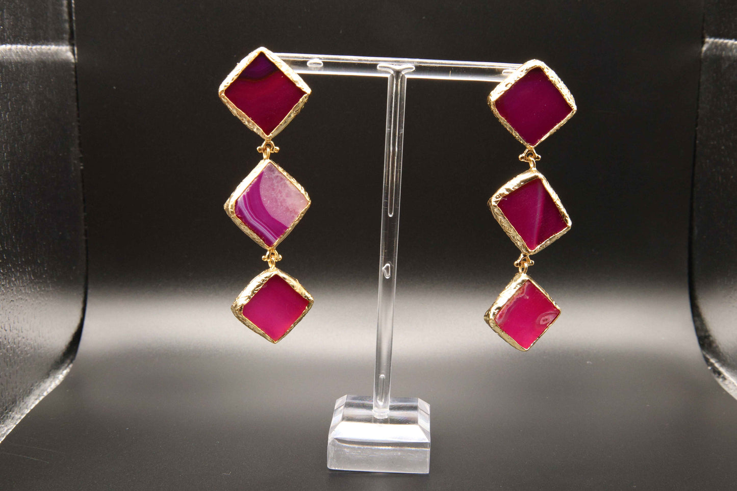 Handcrafted Fuchsia Pink Agate Drop Earrings