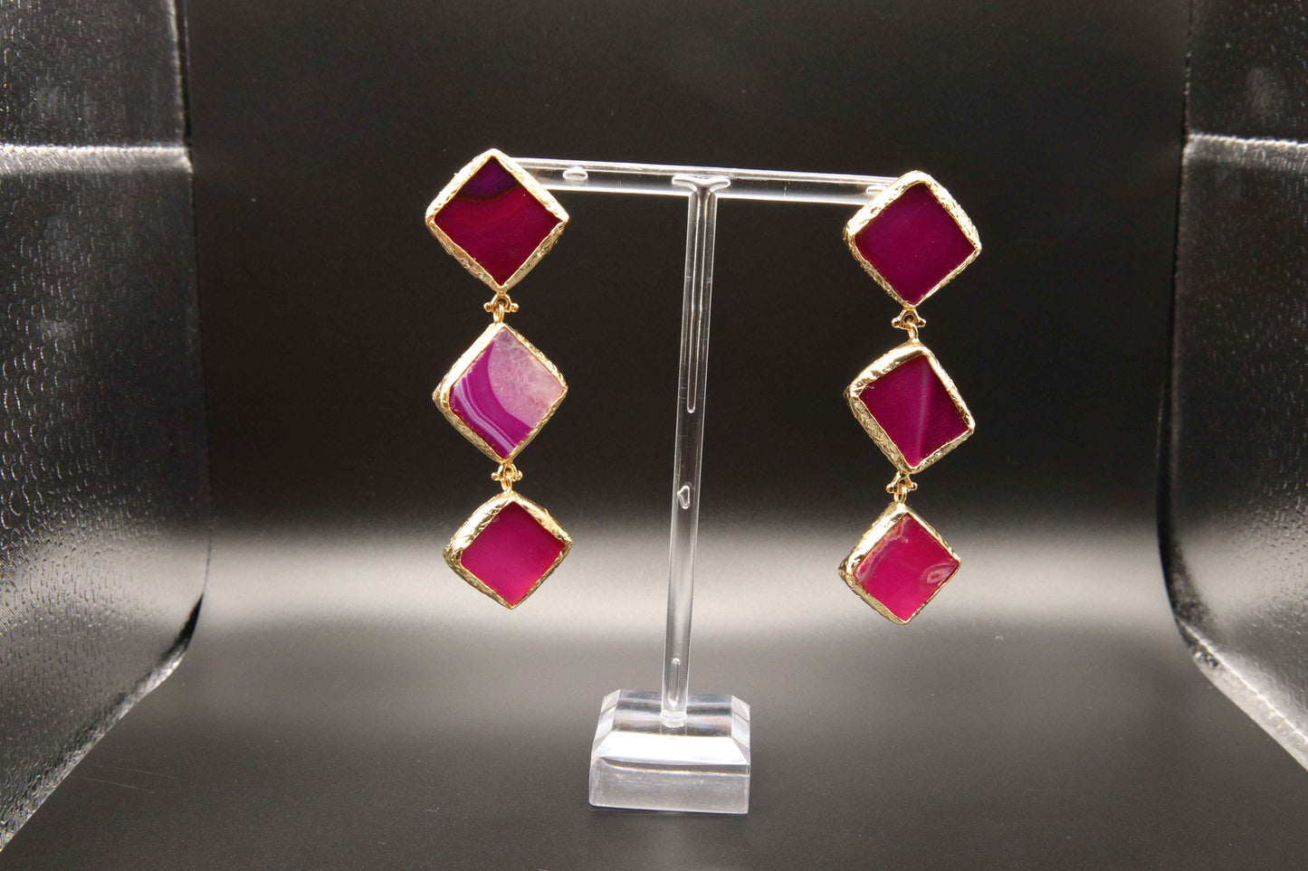 Handcrafted Fuchsia Pink Agate Drop Earrings