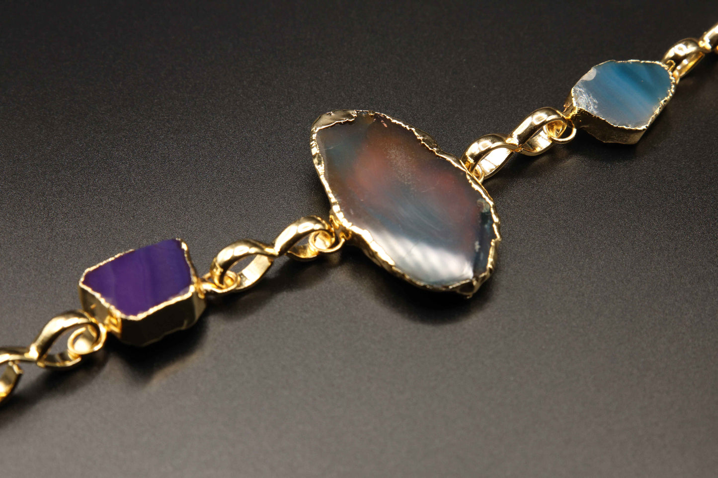 Gold-Plated Tri-Agate Statement Bracelet