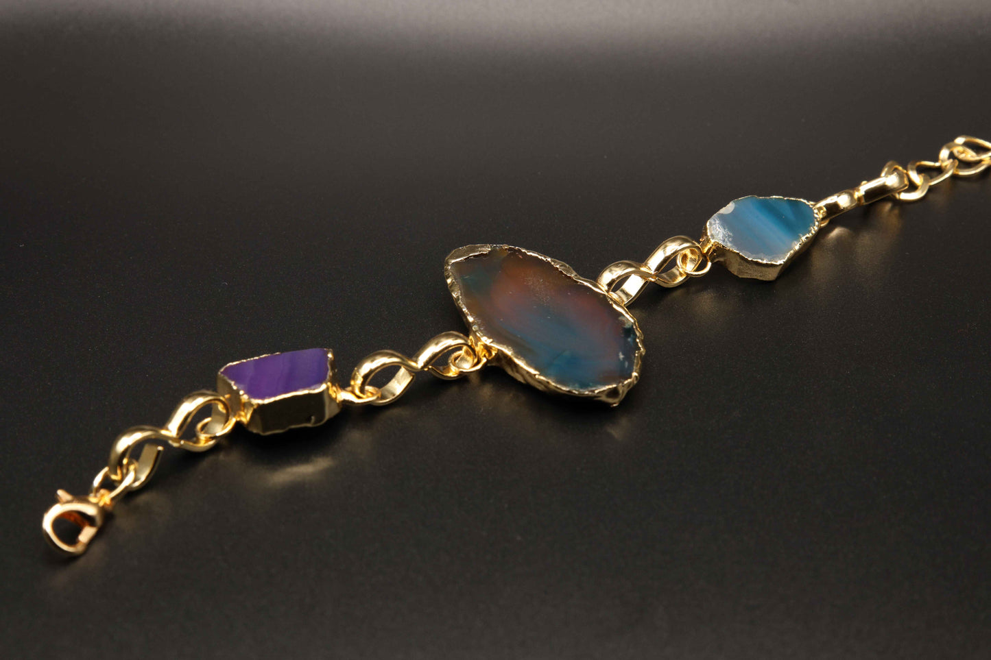 Gold-Plated Tri-Agate Statement Bracelet