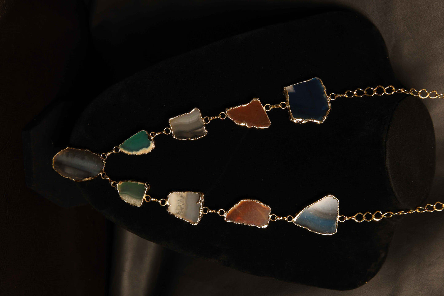 Gold-Plated Multi-Color Agate Necklace