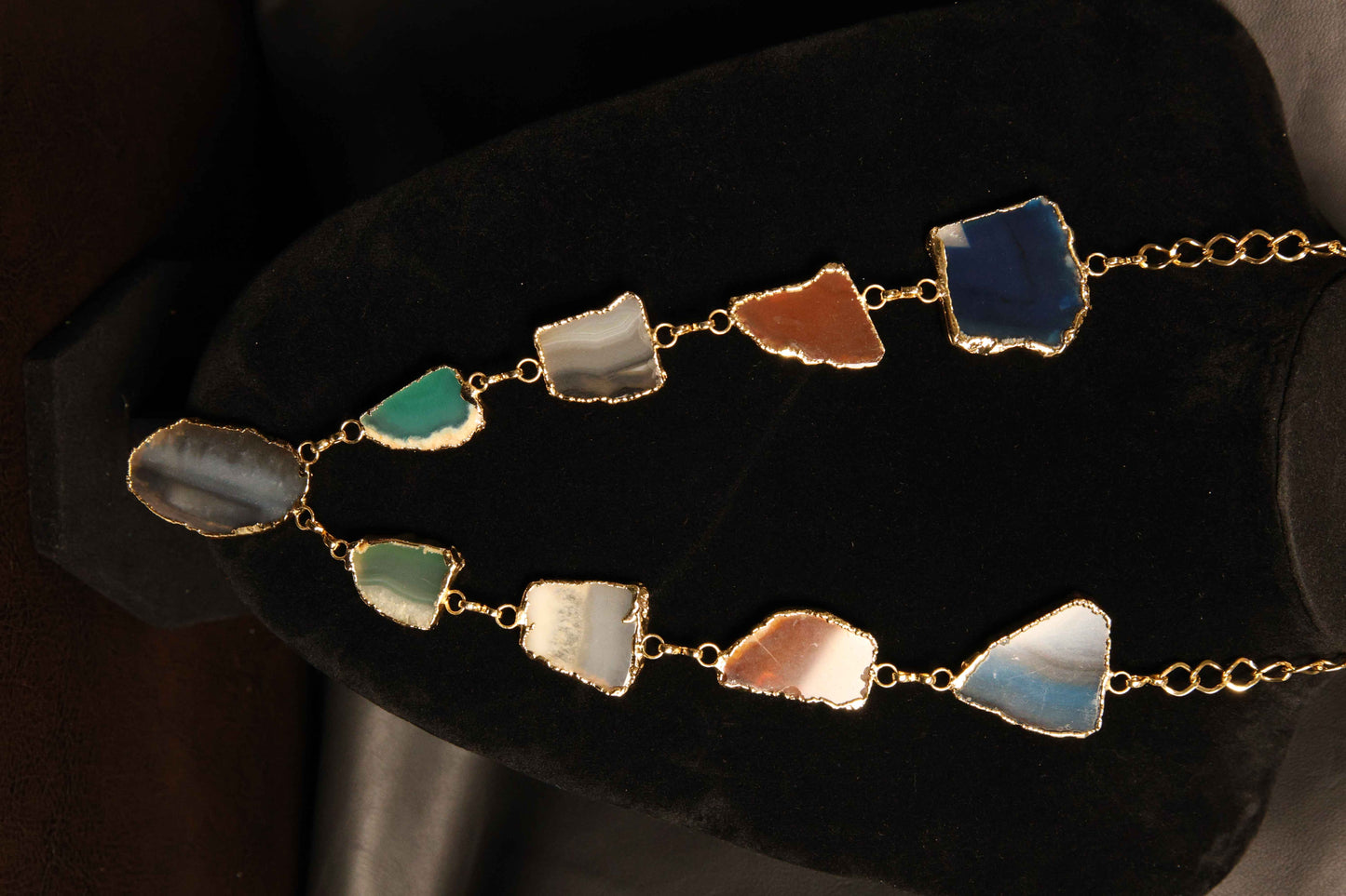 Gold-Plated Multi-Color Agate Necklace