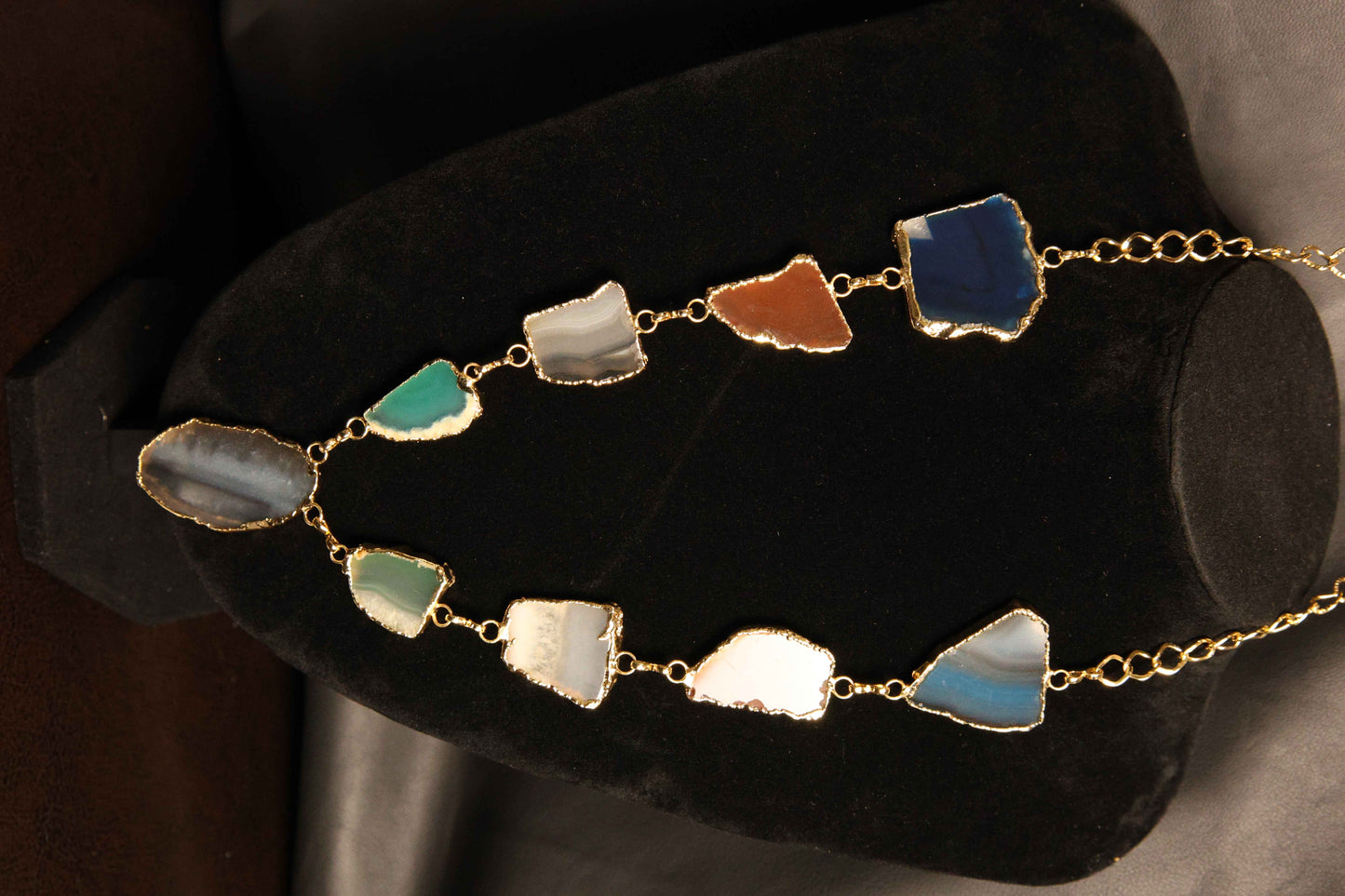 Gold-Plated Multi-Color Agate Necklace