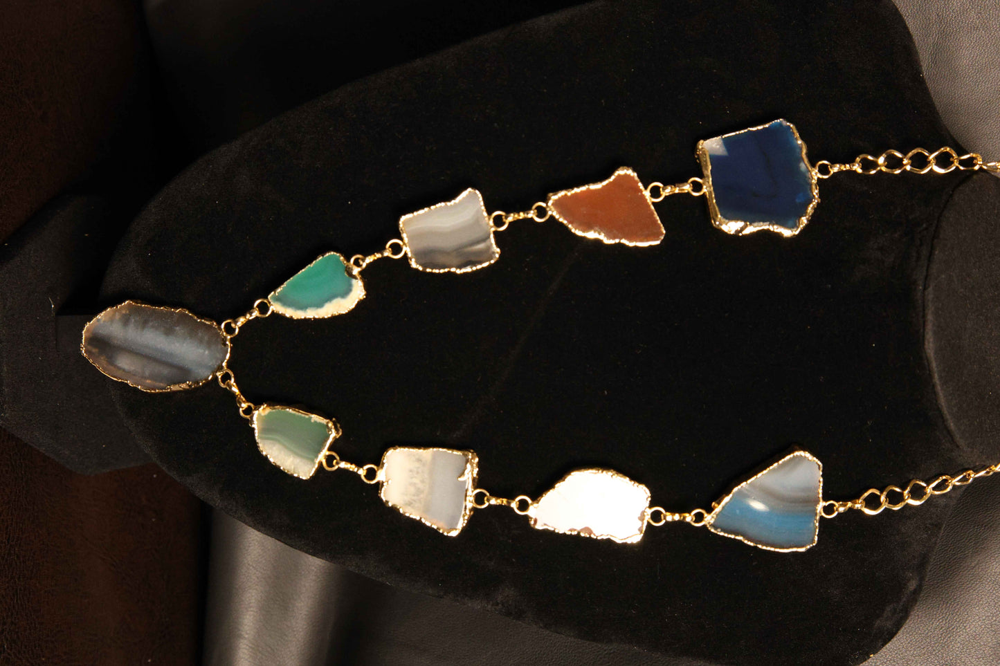 Gold-Plated Multi-Color Agate Necklace