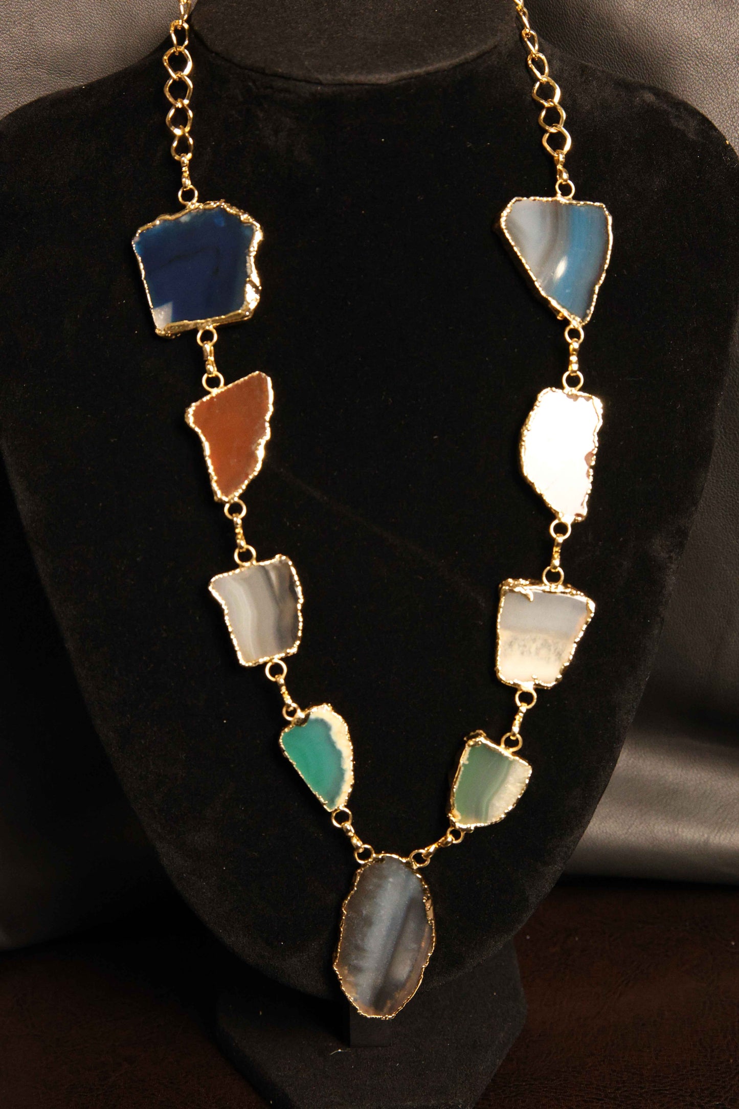 Gold-Plated Multi-Color Agate Necklace
