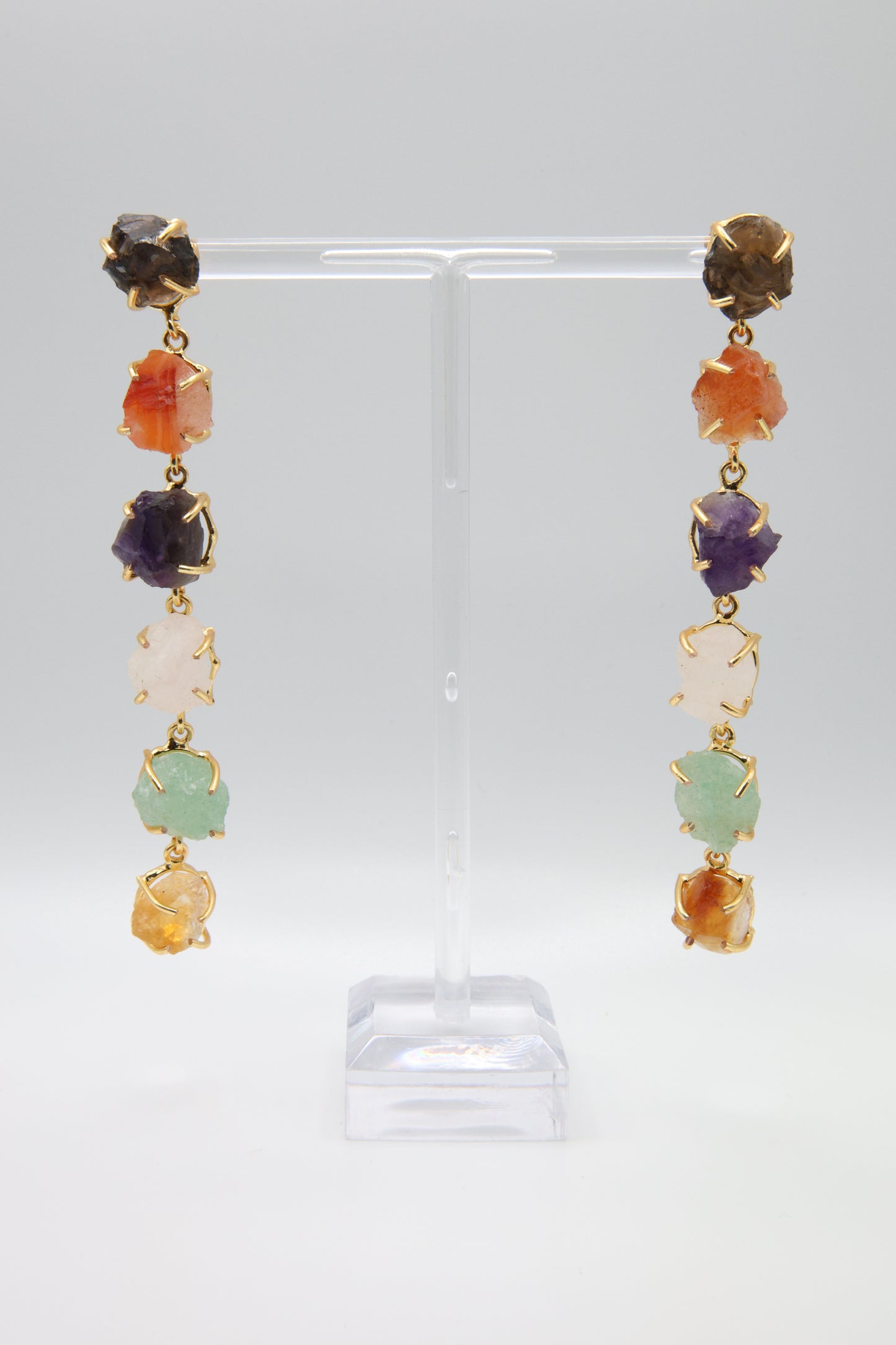 Handcrafted Multi Gemstone Raw Crystal Earrings