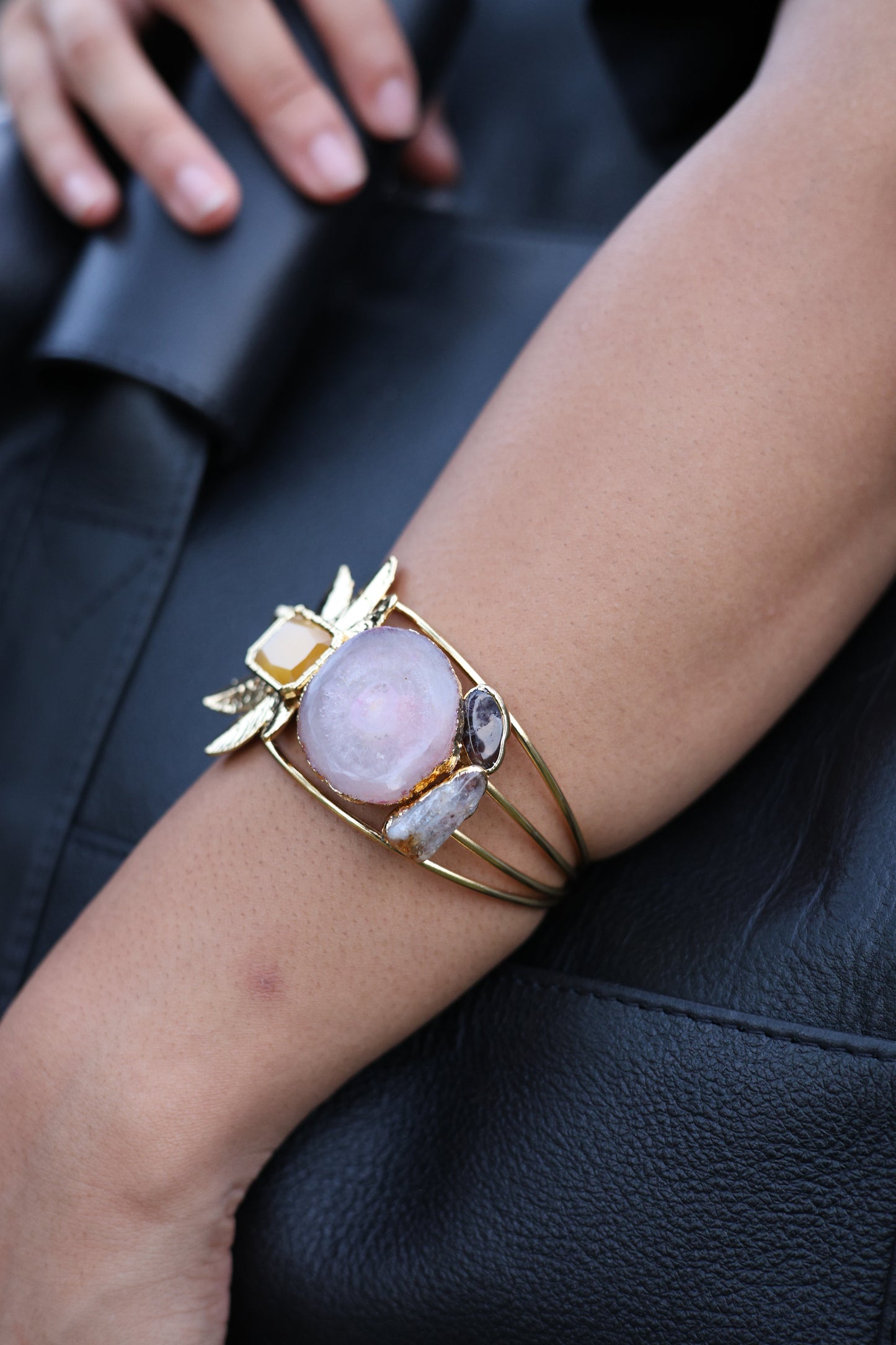 Rose Quartz Floral Statement Cuff