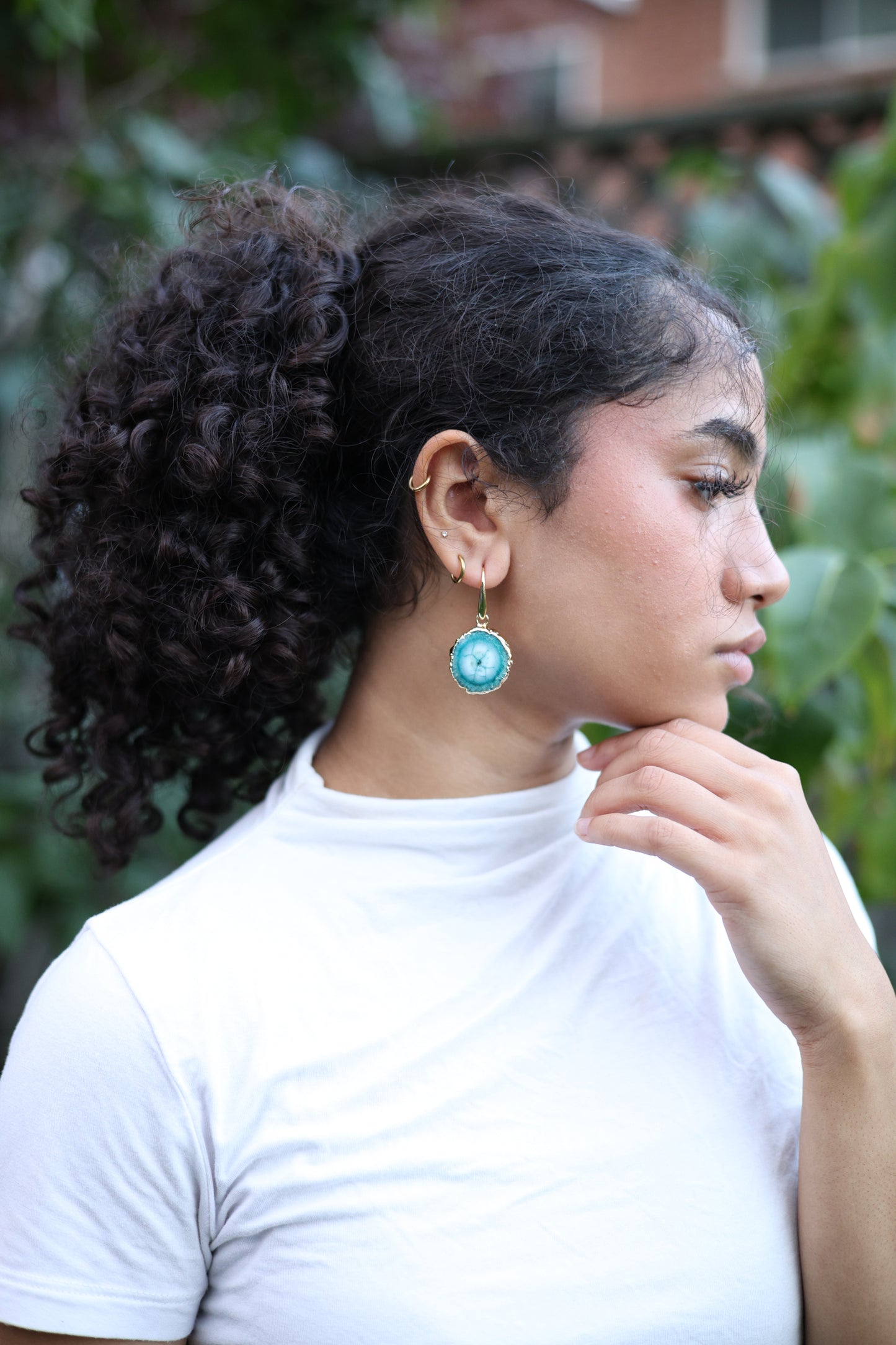 Sea Blue Agate Slice Earrings