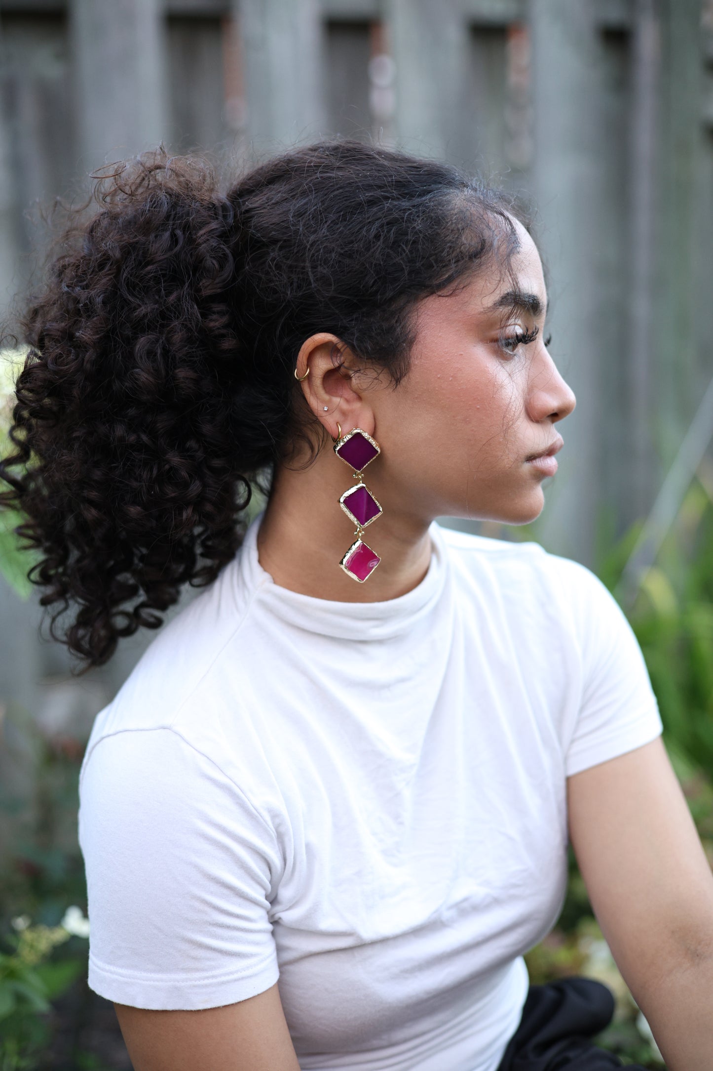 Handcrafted Fuchsia Pink Agate Drop Earrings