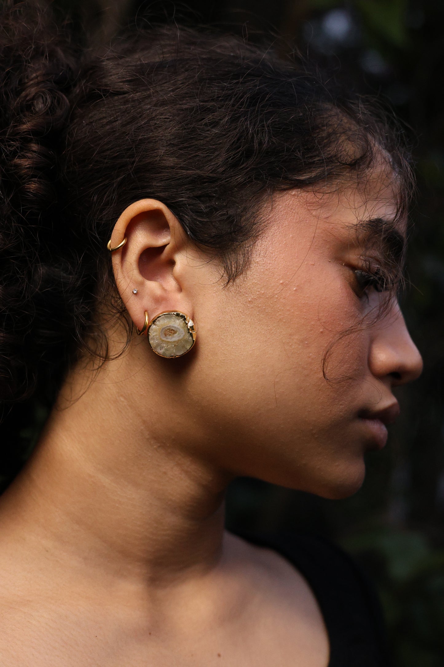 Beige and Brown Agate Stud Earrings