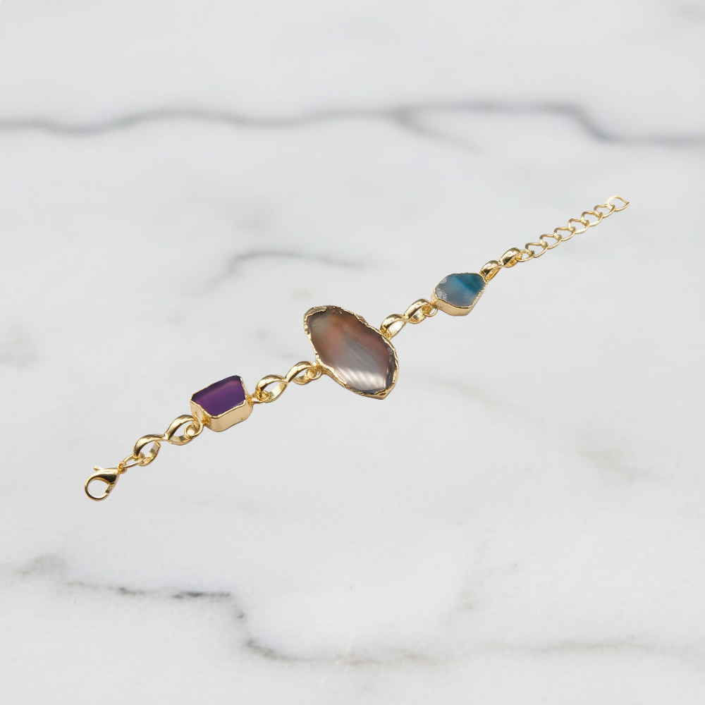 Gold-Plated Tri-Agate Statement Bracelet