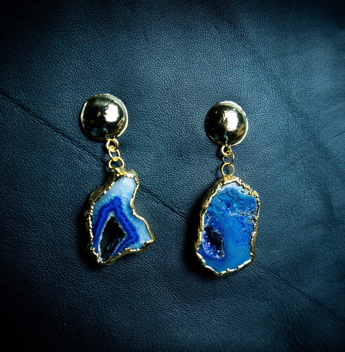 Blue Agate Slice Earrings