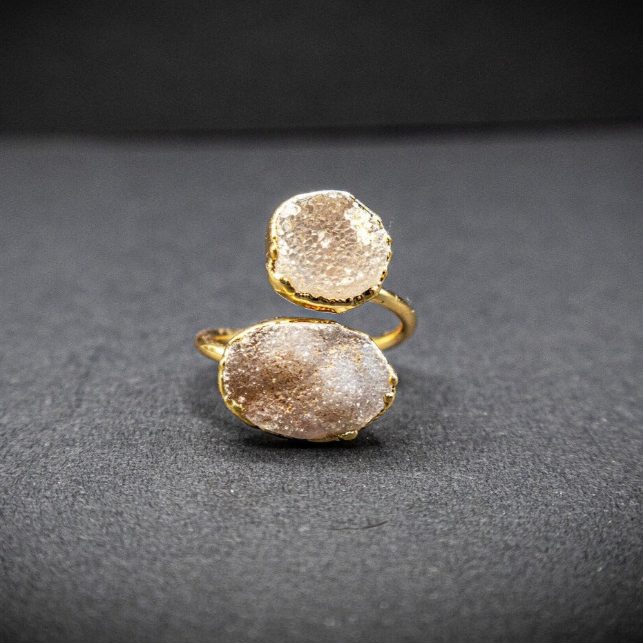 Natural raw Sugar Druzy Quartz Ring