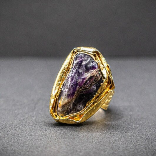 Natural Amethyst Gemstone Gold Ring