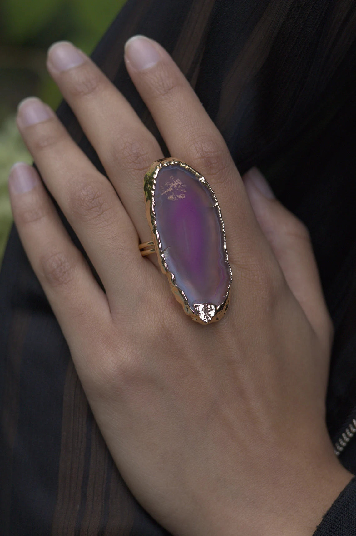 Pink Natural Agate Slice Ring
