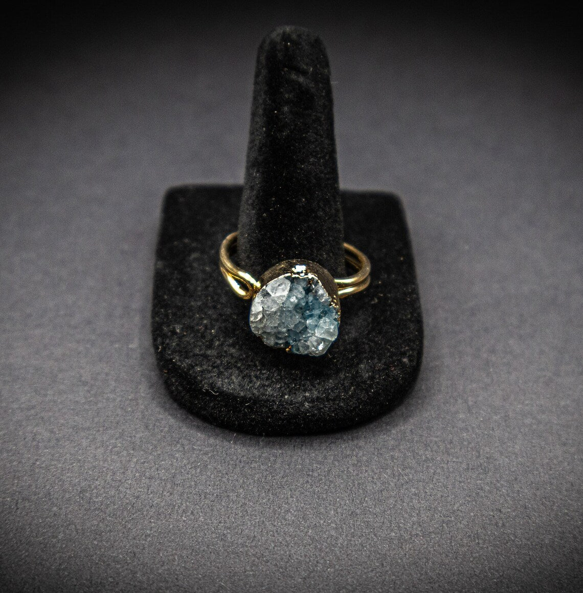 Ice Blue Sugar Druzy Quartz Gold Ring