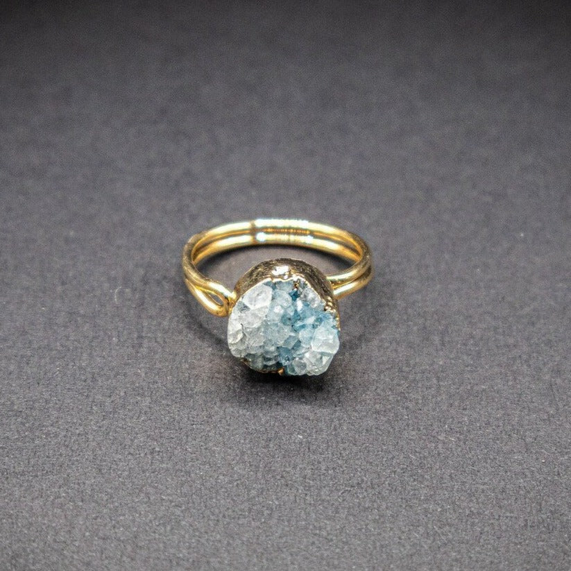 Ice Blue Sugar Druzy Quartz Gold Ring
