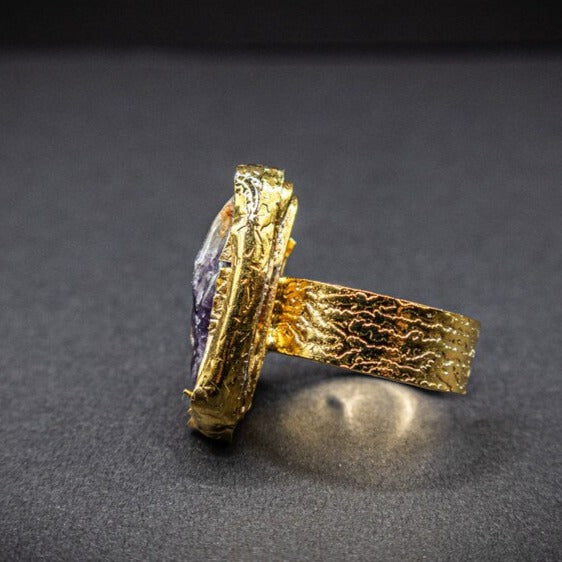 Natural Amethyst Gemstone Gold Ring