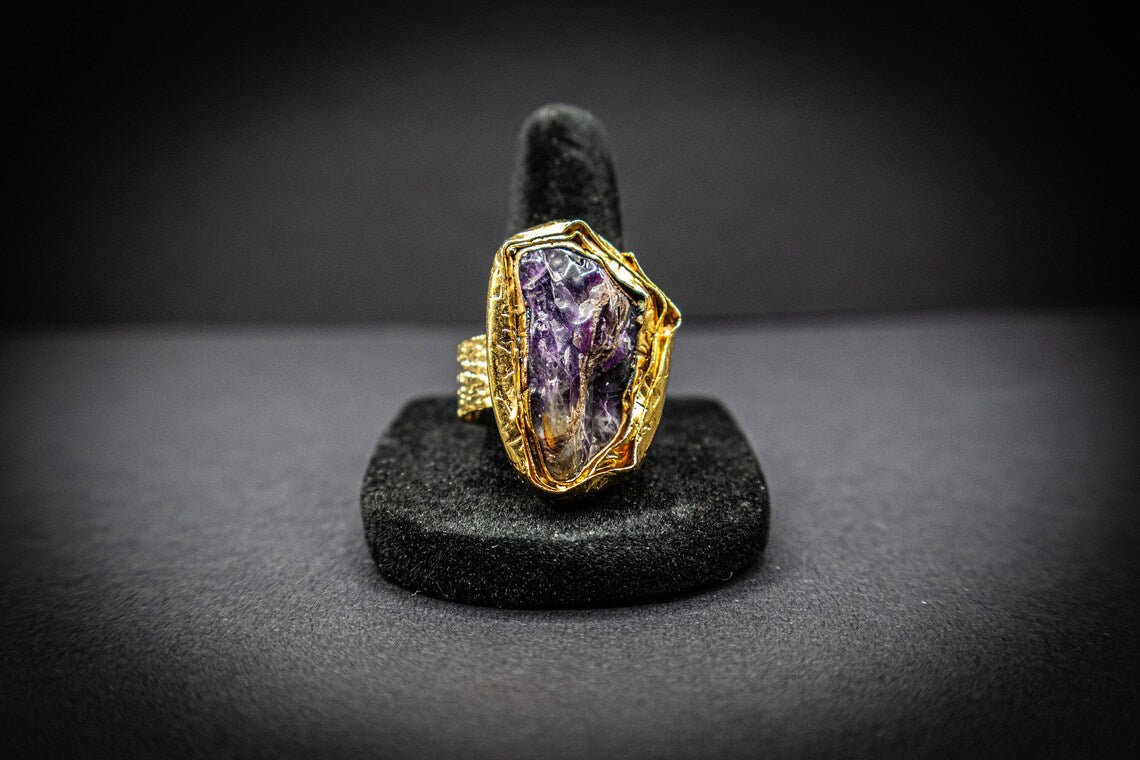 Natural Amethyst Gemstone Gold Ring