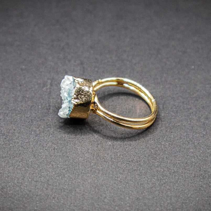Ice Blue Sugar Druzy Quartz Gold Ring