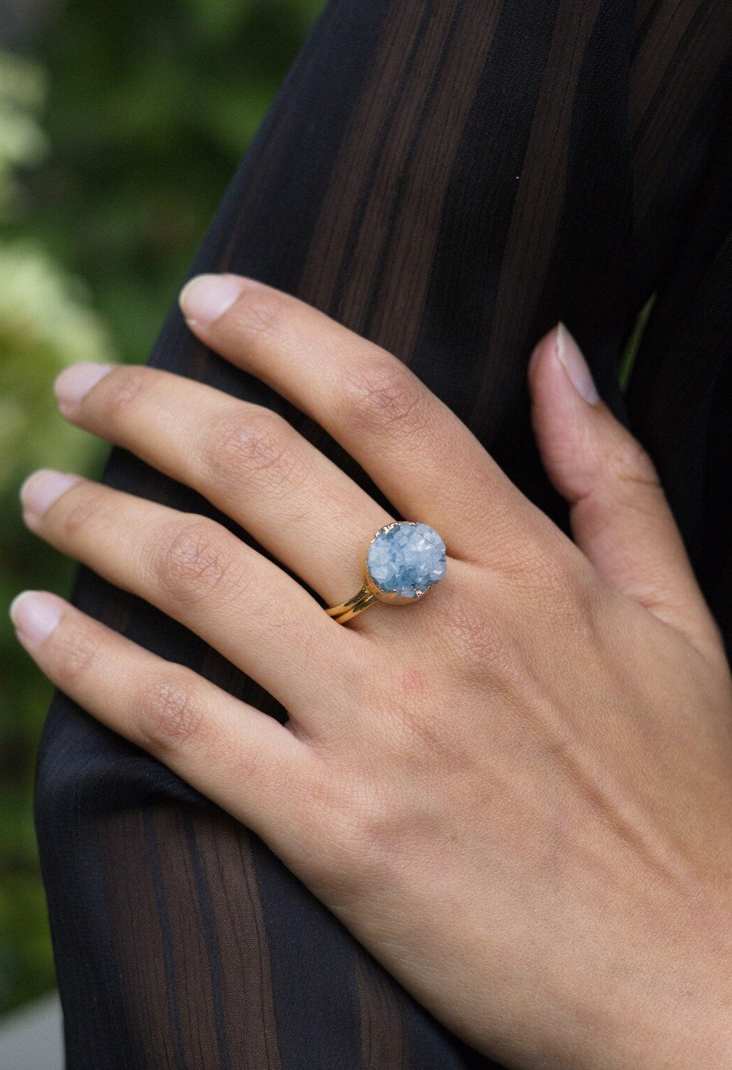 Ice Blue Sugar Druzy Quartz Gold Ring