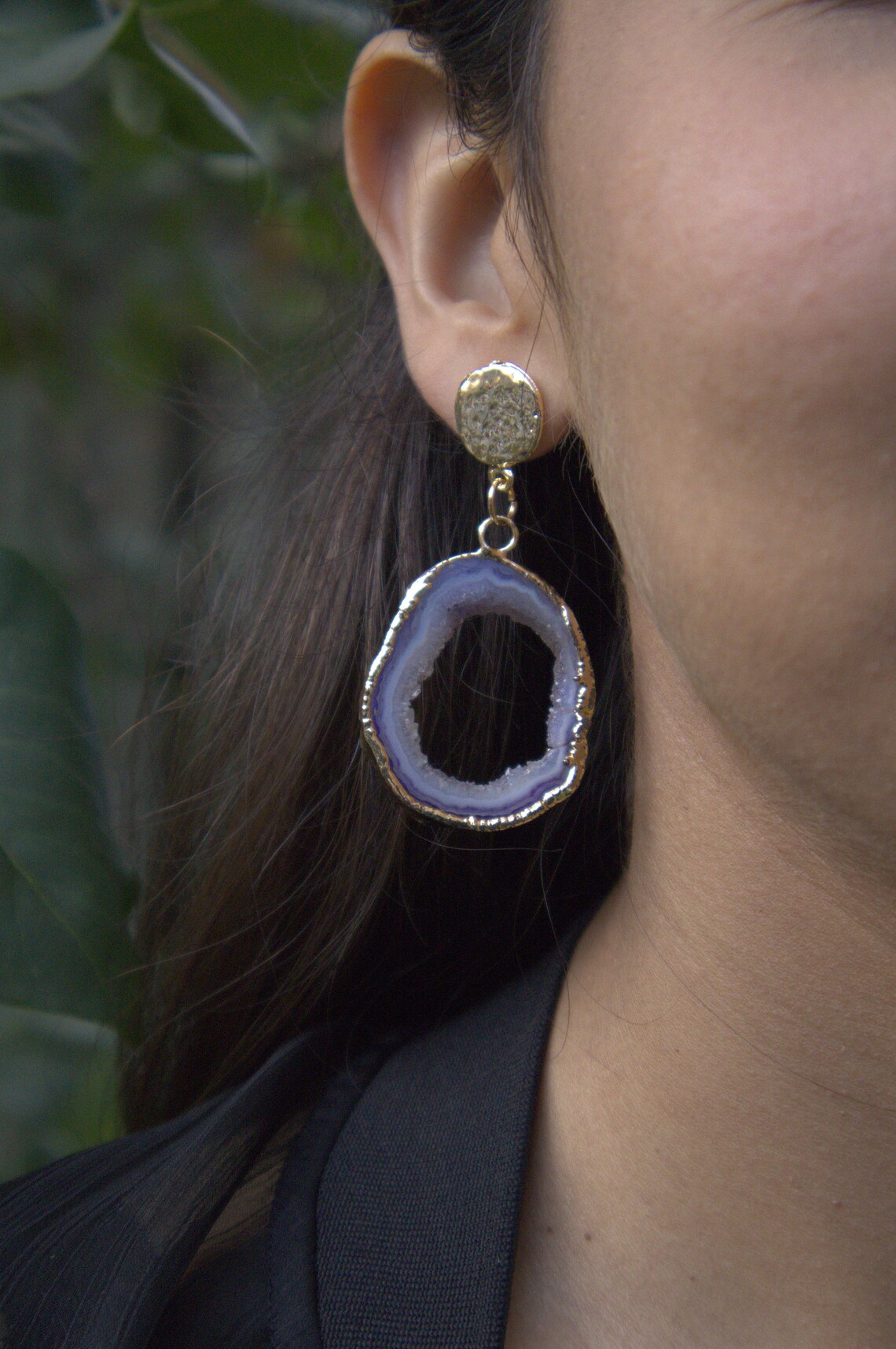 Purple Agate Slice Earrings