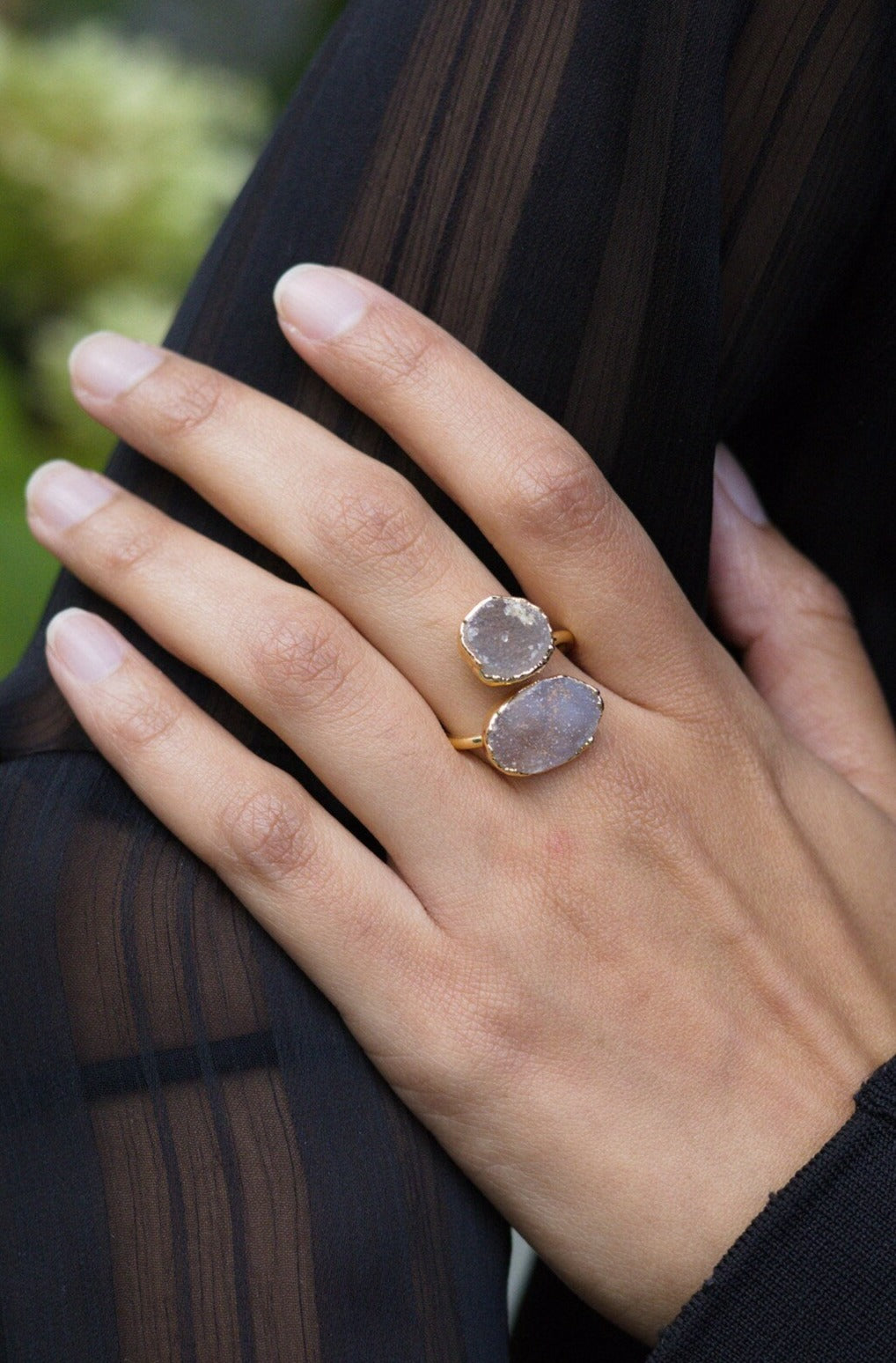 Natural raw Sugar Druzy Quartz Ring