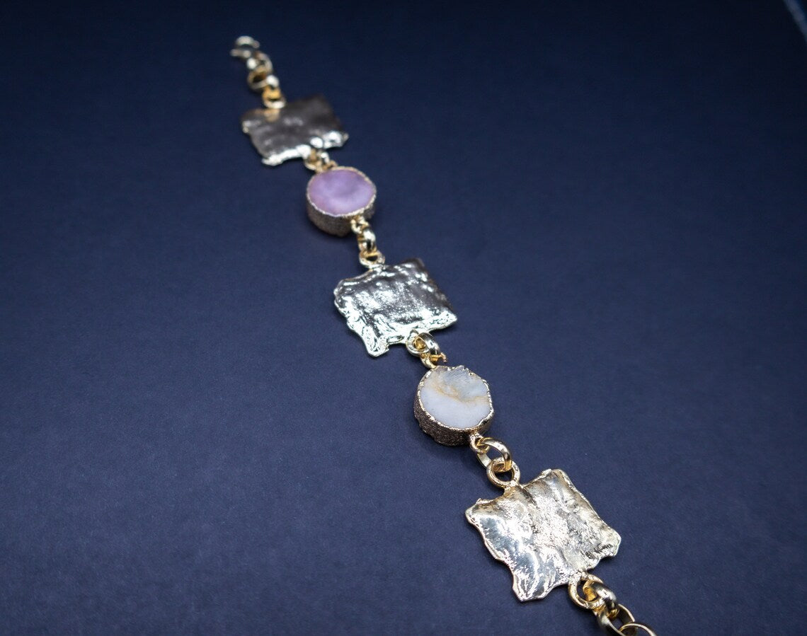 Blue Agate Slice Bracelet For Men