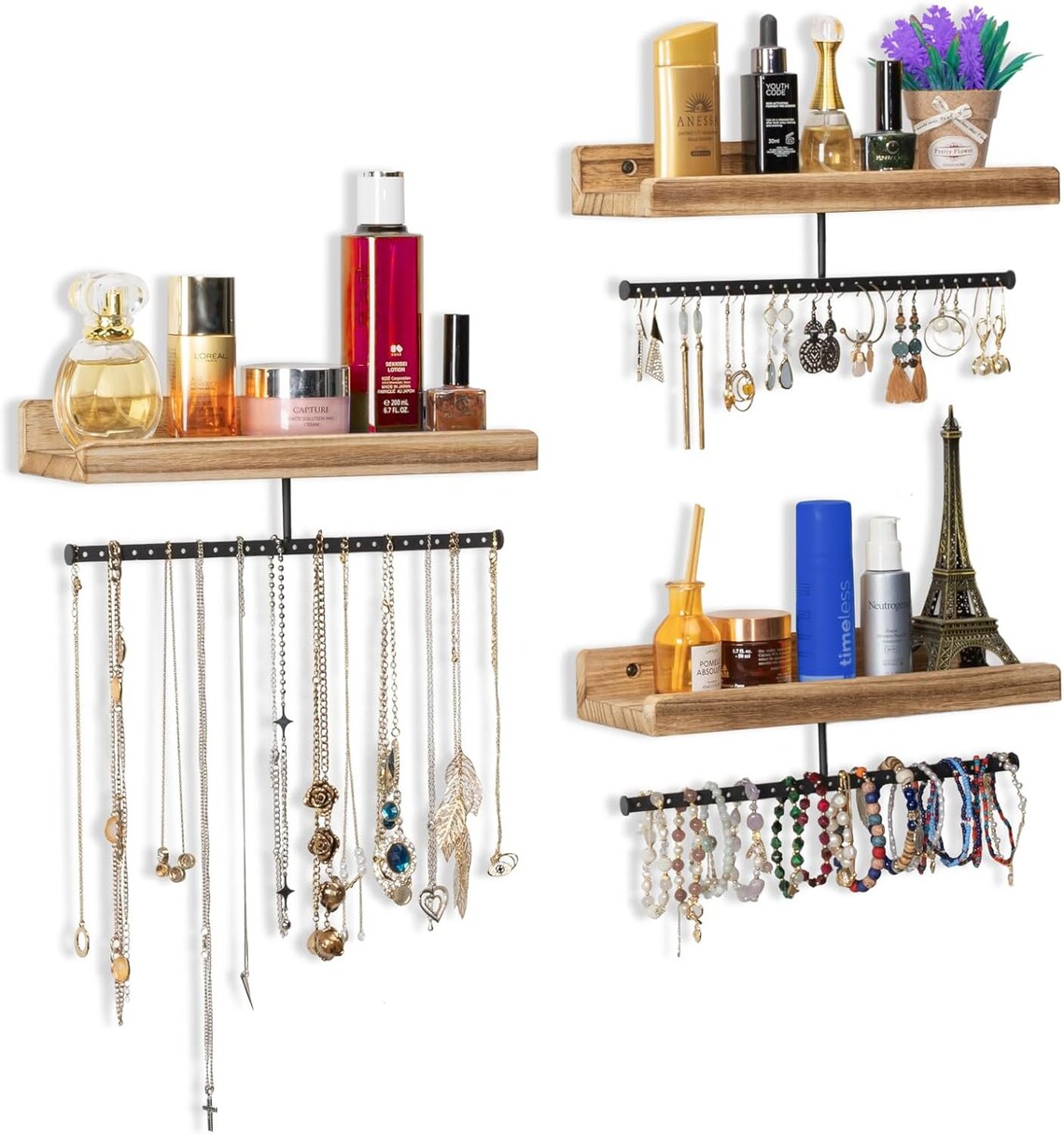Set of 3 Wooden Handmade Jewelry Organizer
