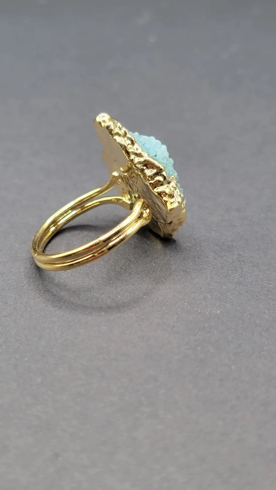 Blue Sugar Druzy Quartz Ring