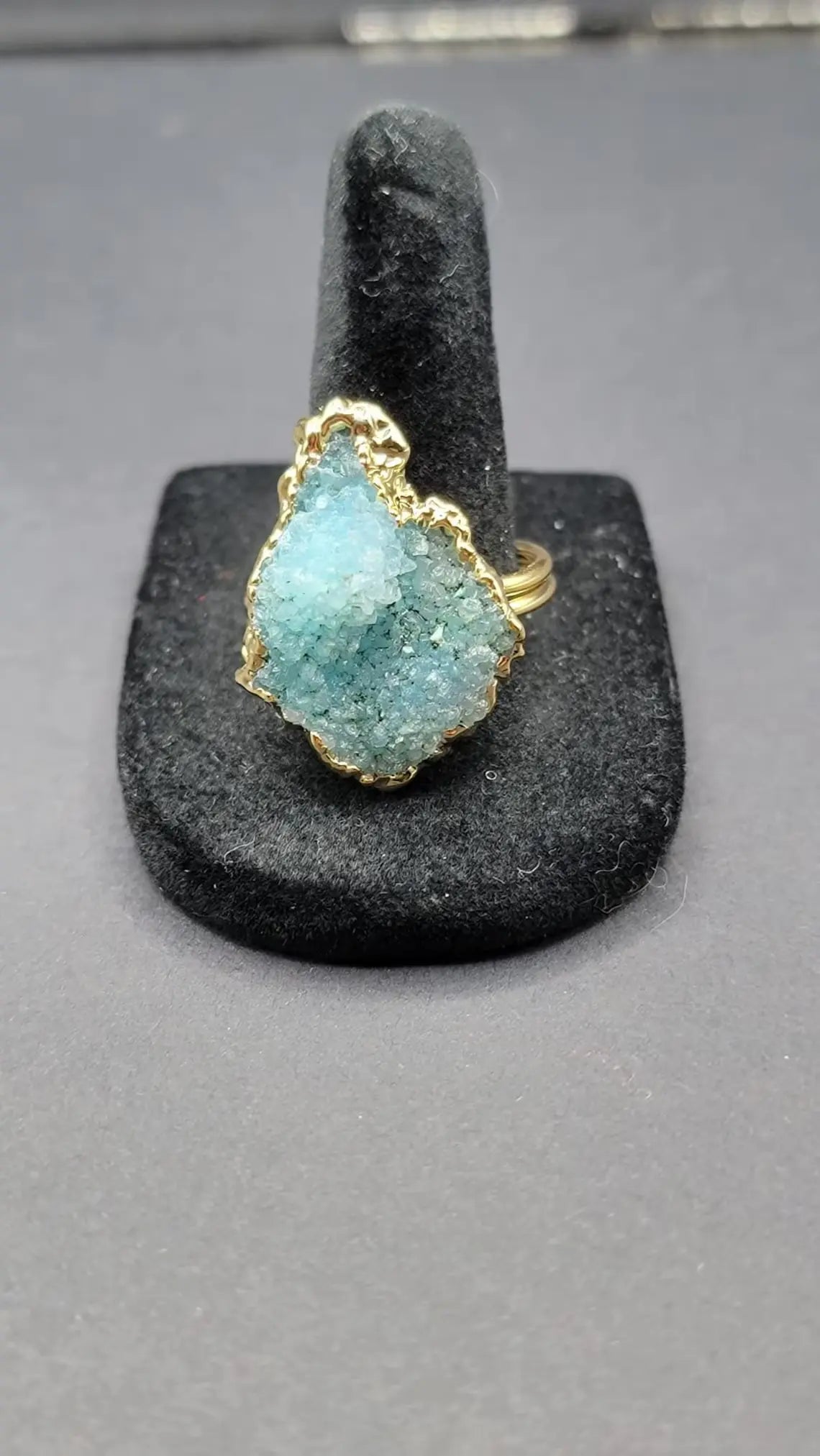 Blue Sugar Druzy Quartz Ring