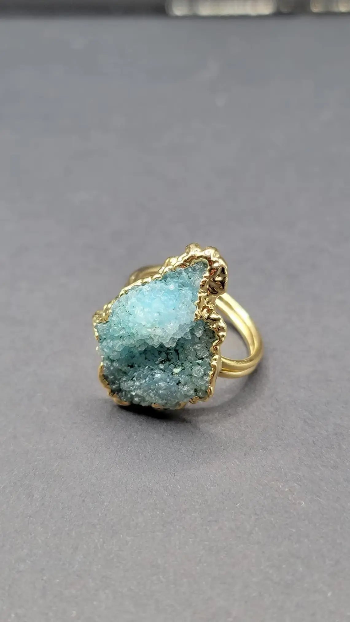 Blue Sugar Druzy Quartz Ring