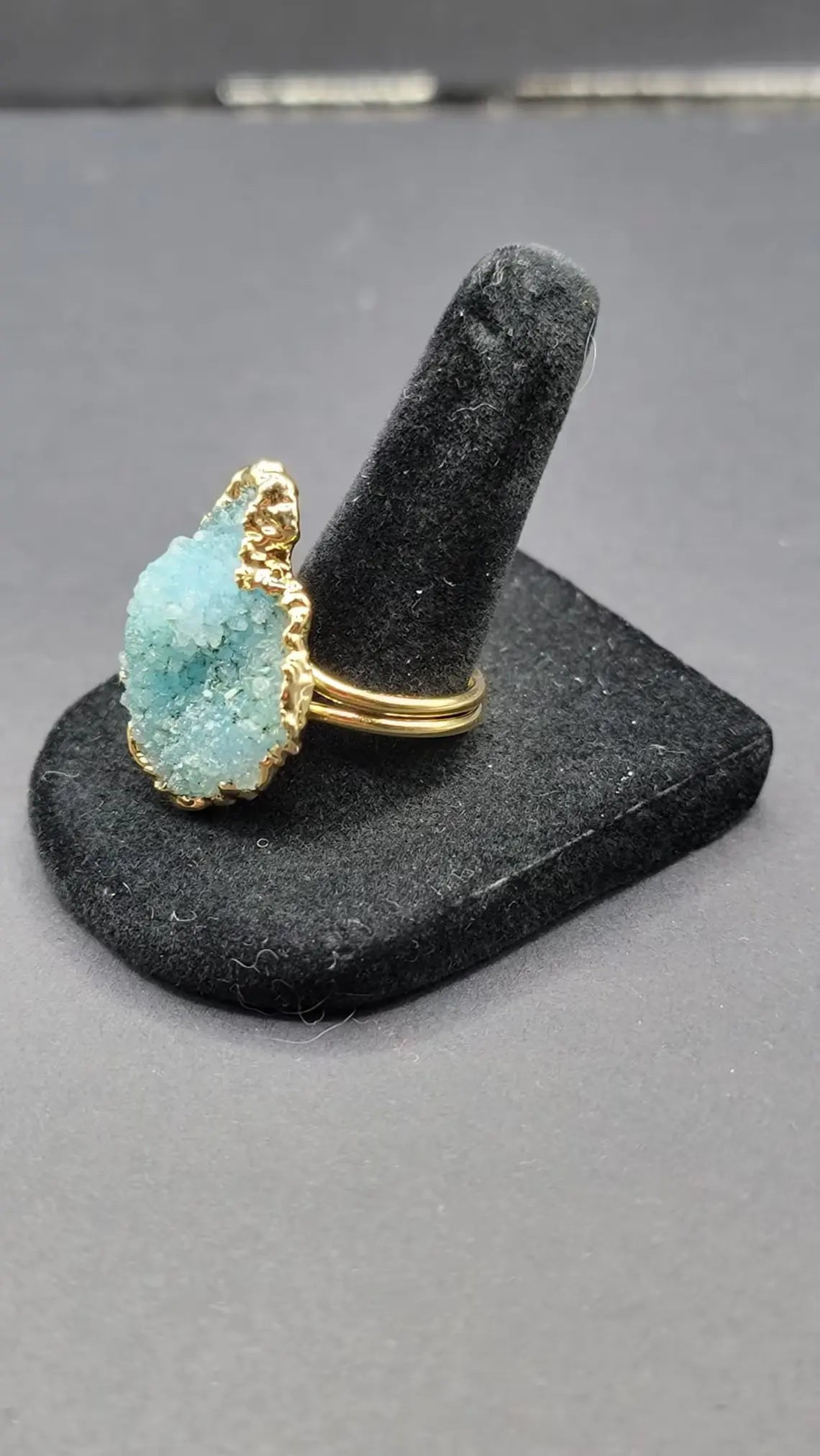 Blue Sugar Druzy Quartz Ring