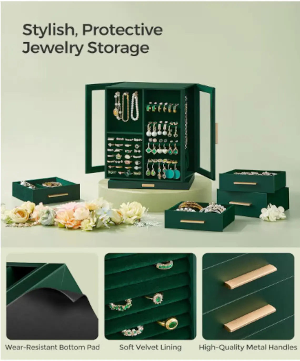 Handmade Wooden Rotating Jewelry Box With 5 Drawers