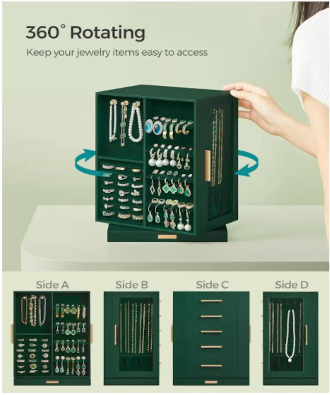 Handmade Wooden Rotating Jewelry Box With 5 Drawers