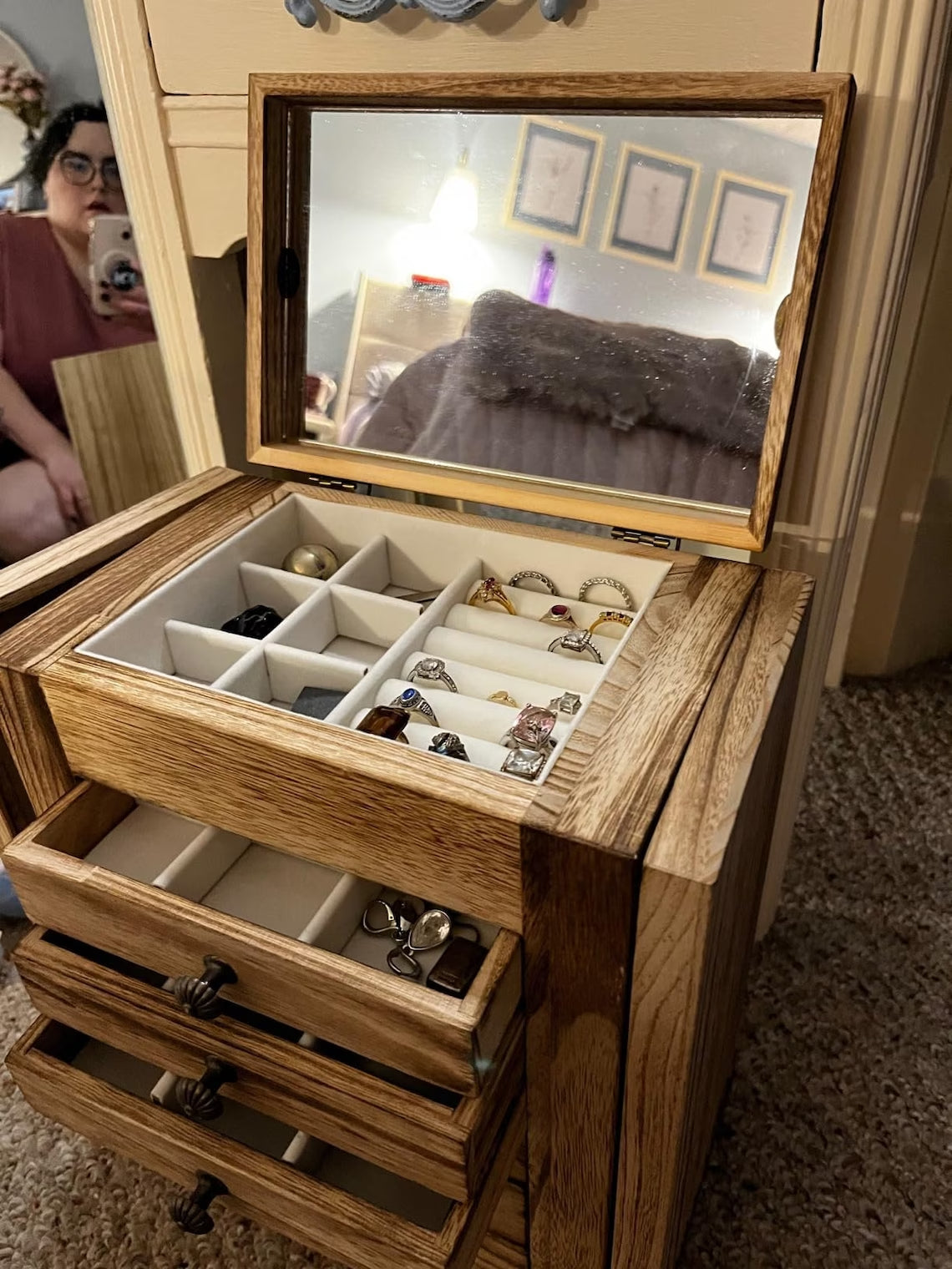 7-Layer Wooden Jewelry Box With Mirror