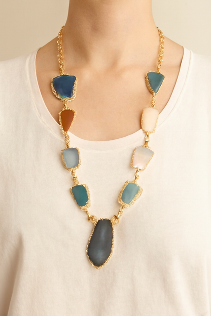 Gold-Plated Multi-Color Agate Necklace