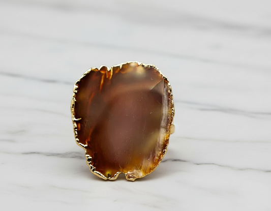 Brown Agate Slice Stone Ring